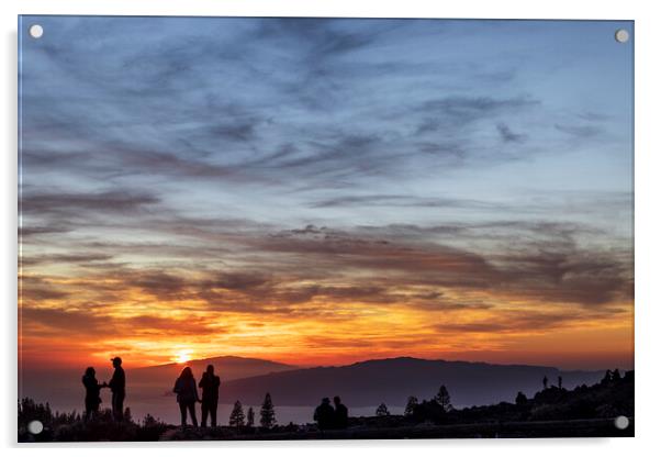 Tourists watch dramatic sunset from Tenerife Acrylic by Phil Crean