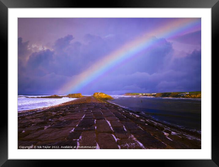Rainbow over the Breakwater Framed Mounted Print by Nik Taylor