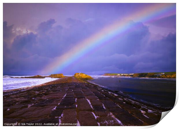 Rainbow over the Breakwater Print by Nik Taylor