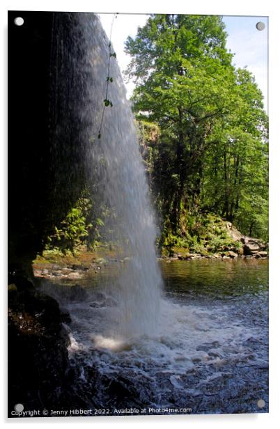 Portrait view of Sgwd Gwladys waterfall Neath, Acrylic by Jenny Hibbert