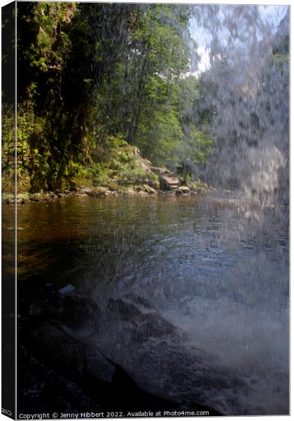 Looking out from behind Sgwd Gwladys waterfall Pontneddfechan Canvas Print by Jenny Hibbert