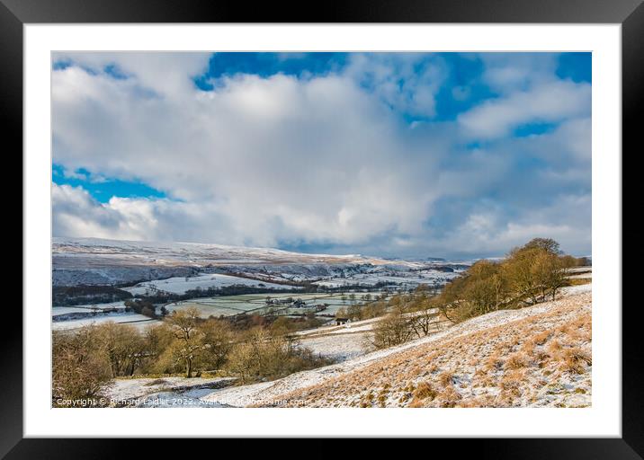 A wintry view towards Holwick, Teesdale from Middle Side Framed Mounted Print by Richard Laidler