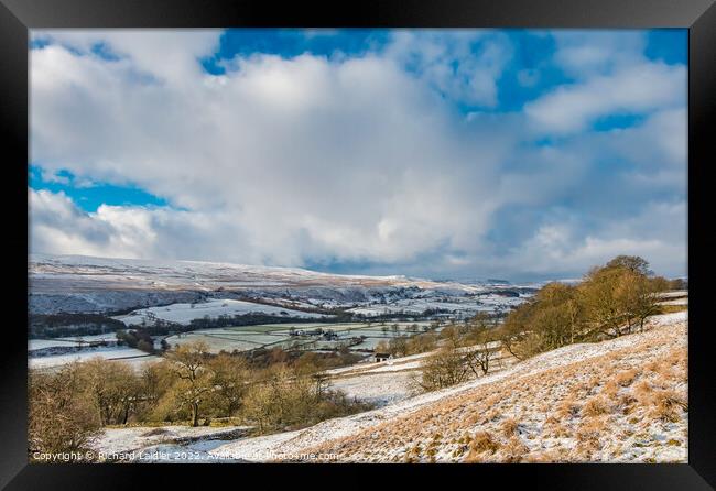A wintry view towards Holwick, Teesdale from Middle Side Framed Print by Richard Laidler