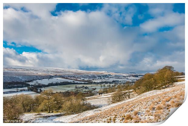 A wintry view towards Holwick, Teesdale from Middle Side Print by Richard Laidler