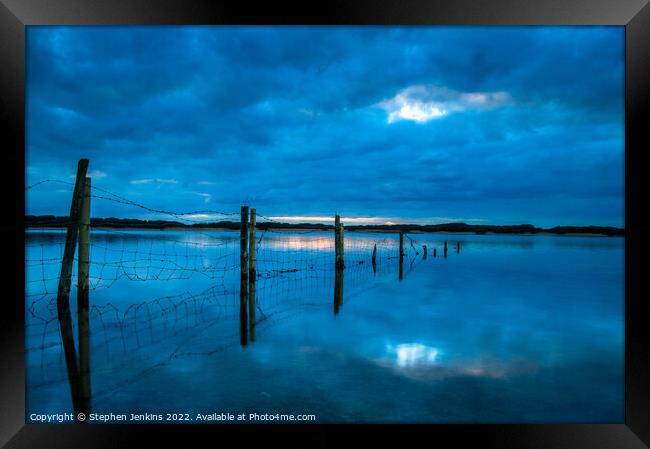 Blue hour at Kenfig pool in Wales  Framed Print by Stephen Jenkins