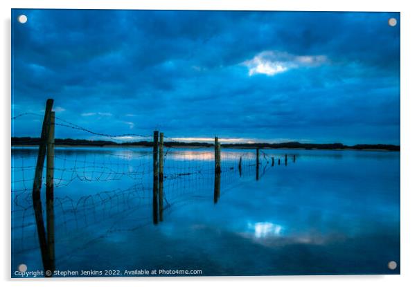 Blue hour at Kenfig pool in Wales  Acrylic by Stephen Jenkins
