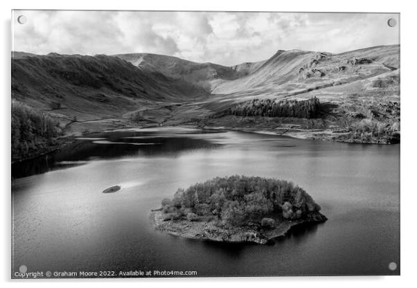 Haweswater and Riggindale monochrome Acrylic by Graham Moore