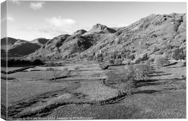 Langdale Pikes hor mono Canvas Print by Graham Moore