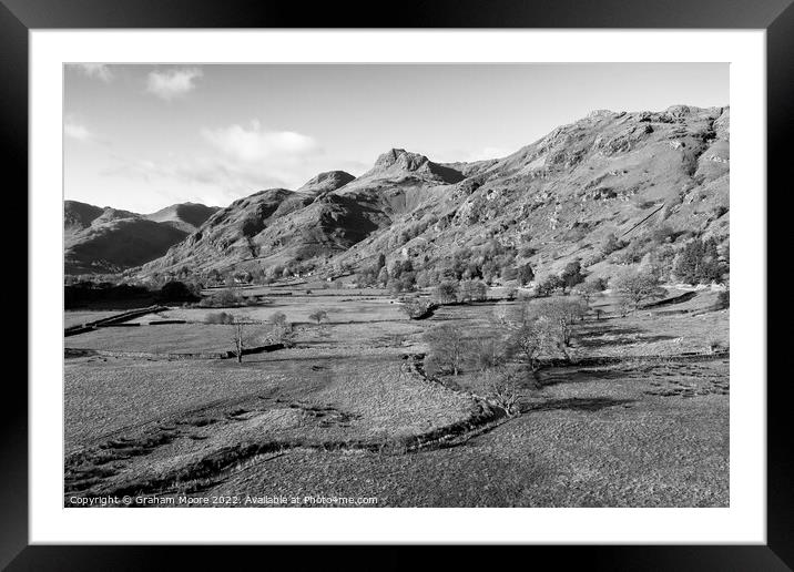 Langdale Pikes hor mono Framed Mounted Print by Graham Moore