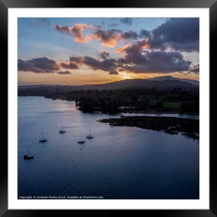 Windermere sunset square Framed Mounted Print by Graham Moore