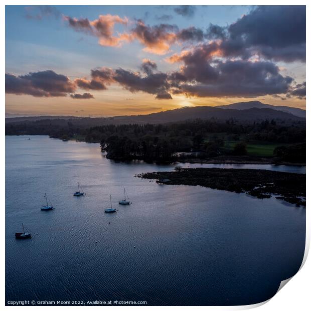 Windermere sunset square Print by Graham Moore