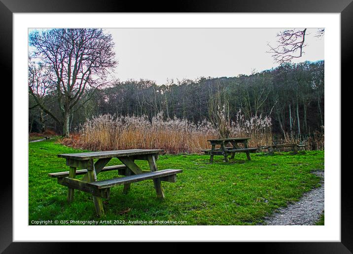 Pic a Nic Tables by Pond Framed Mounted Print by GJS Photography Artist