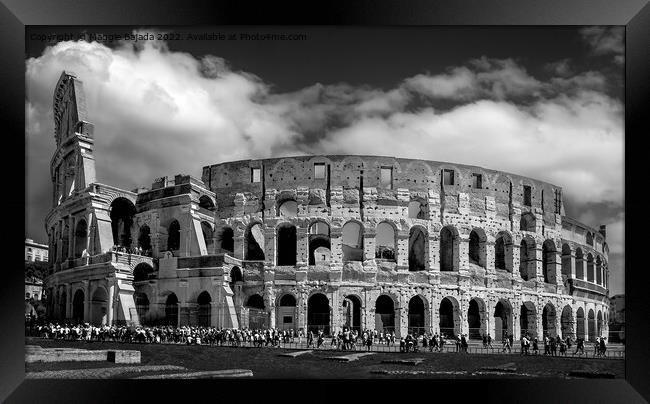 Dramatic Building in Monochrome of Colosseum, Rome Framed Print by Maggie Bajada
