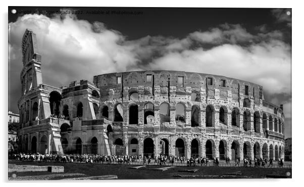 Dramatic Building in Monochrome of Colosseum, Rome Acrylic by Maggie Bajada