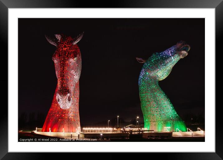 The Kelpies at Night Framed Mounted Print by Al Wood