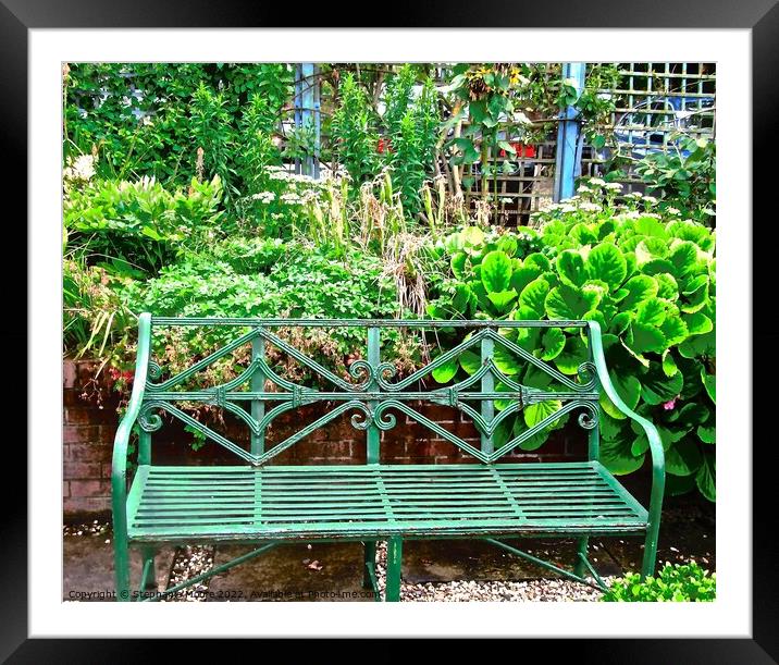 Green Wrought Iron Bench Framed Mounted Print by Stephanie Moore