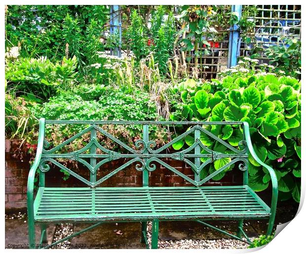 Green Wrought Iron Bench Print by Stephanie Moore