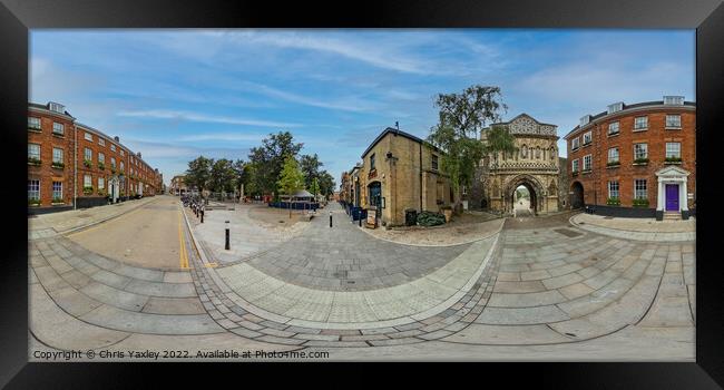  360 panorama captured in the historic Tombland area of Norwich Framed Print by Chris Yaxley