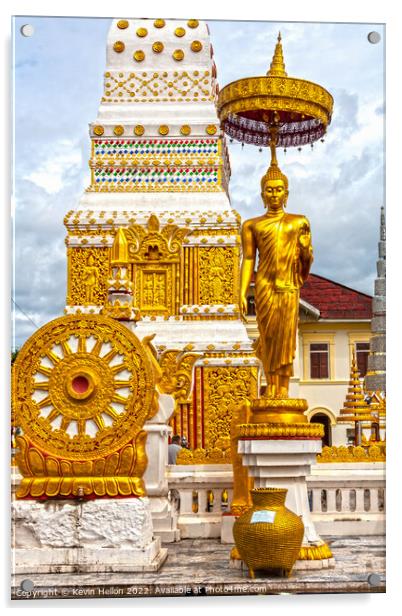Buddha image and spire, Wat Phra That Phanom Acrylic by Kevin Hellon