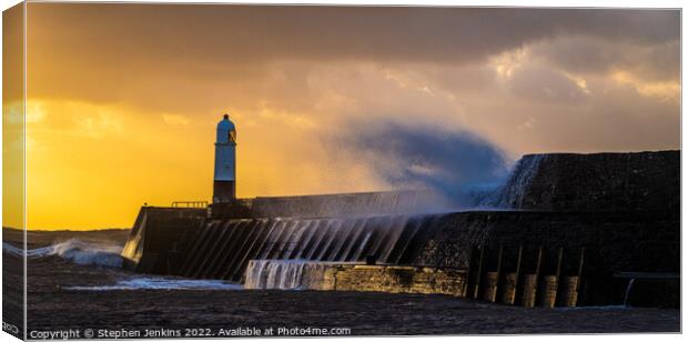 Sunrise at Porthcawl Pier in Wales Canvas Print by Stephen Jenkins