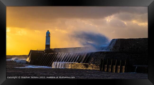 Sunrise at Porthcawl Pier in Wales Framed Print by Stephen Jenkins