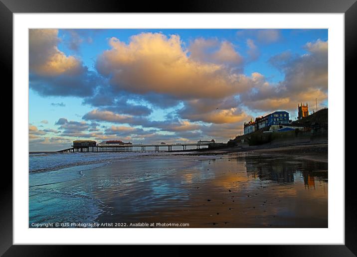 Cromer Pier Beech and Clifftop Buildings Framed Mounted Print by GJS Photography Artist