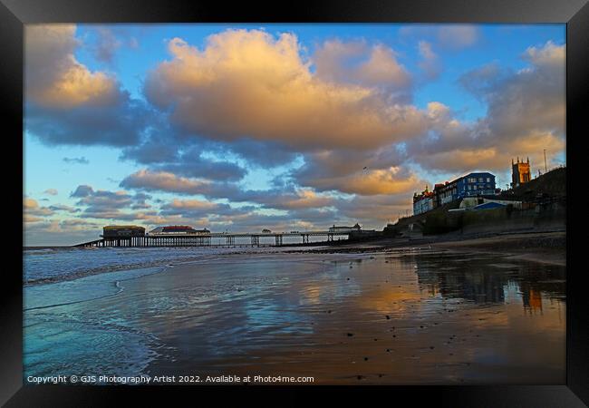 Cromer Pier Beech and Clifftop Buildings Framed Print by GJS Photography Artist