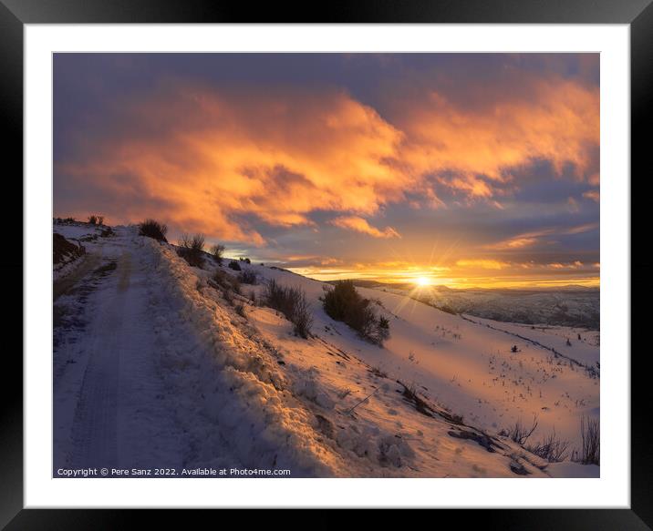 Beautiful Winter Sunset in a Snowy Landscape  Framed Mounted Print by Pere Sanz