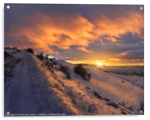 Beautiful Winter Sunset in a Snowy Landscape  Acrylic by Pere Sanz