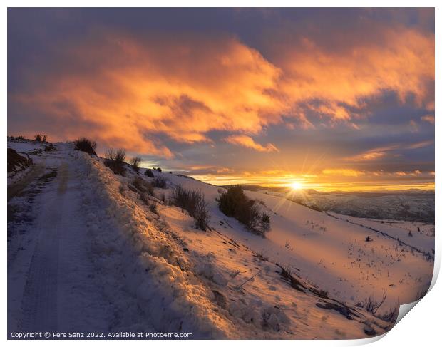 Beautiful Winter Sunset in a Snowy Landscape  Print by Pere Sanz