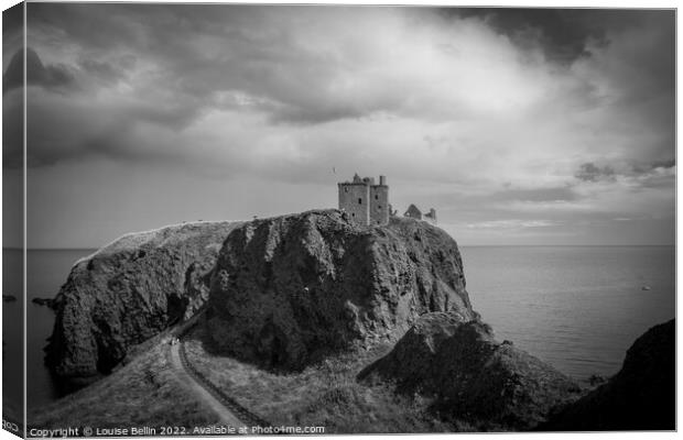 Moody Dunnottar Castle, Stonehaven, Scotland in black and white Canvas Print by Louise Bellin
