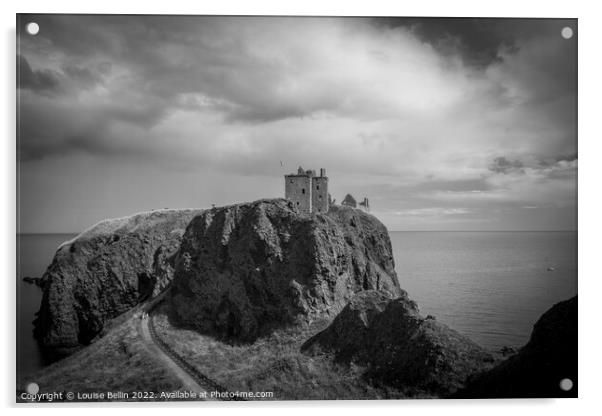 Moody Dunnottar Castle, Stonehaven, Scotland in black and white Acrylic by Louise Bellin
