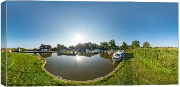 360 panorama of a sunny morning at Thurne Dyke, Norfolk Broads Canvas Print by Chris Yaxley