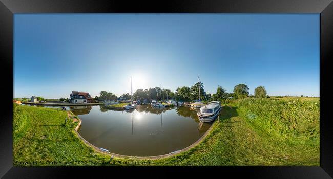 360 panorama of a sunny morning at Thurne Dyke, Norfolk Broads Framed Print by Chris Yaxley
