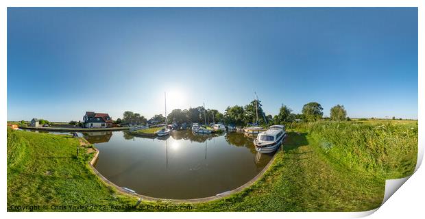 360 panorama of a sunny morning at Thurne Dyke, Norfolk Broads Print by Chris Yaxley