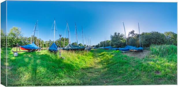  360 panorama of punts on the river bank, Norfolk Broads Canvas Print by Chris Yaxley