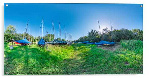  360 panorama of punts on the river bank, Norfolk Broads Acrylic by Chris Yaxley