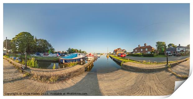 360 Panorama captured at the public slip way in Thurne Dyke, Norfolk Broads Print by Chris Yaxley