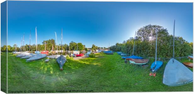 360 panorama of punts on the river bank, Norfolk Broads Canvas Print by Chris Yaxley