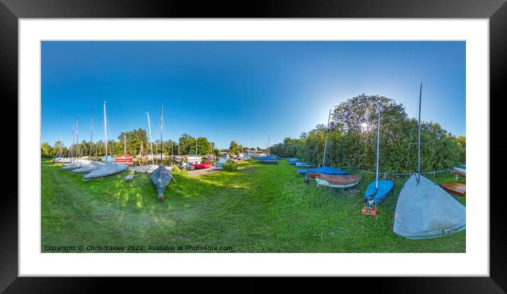 360 panorama of punts on the river bank, Norfolk Broads Framed Mounted Print by Chris Yaxley