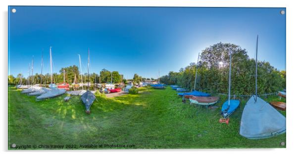 360 panorama of punts on the river bank, Norfolk Broads Acrylic by Chris Yaxley