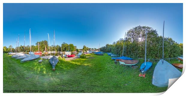 360 panorama of punts on the river bank, Norfolk Broads Print by Chris Yaxley