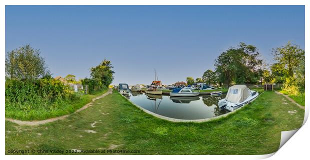 360 panorama at Thurne Dyke in the Norfolk Broads Print by Chris Yaxley