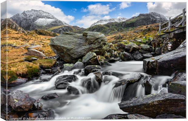 Tryfan Mountain Rapids Snowdonia Canvas Print by Adrian Evans