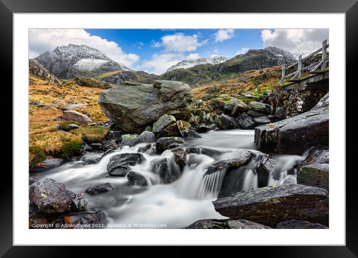 Tryfan Mountain Rapids Snowdonia Framed Mounted Print by Adrian Evans