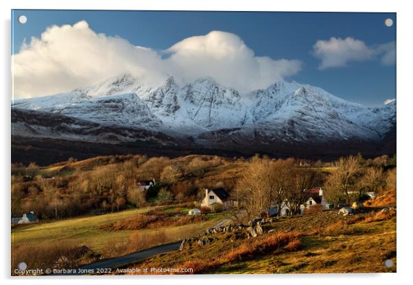 Torrin and Blaven in Winter, Isle of Skye Scotland Acrylic by Barbara Jones