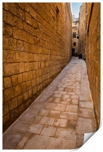 Narrow Alley in Old City of Mdina in Malta Print by Artur Bogacki
