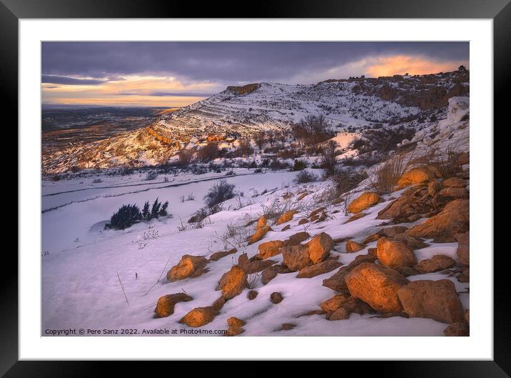 Beautiful Colorfull Sunset in a Snowy Mountain Framed Mounted Print by Pere Sanz