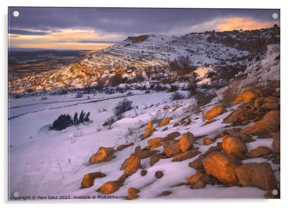 Beautiful Colorfull Sunset in a Snowy Mountain Acrylic by Pere Sanz
