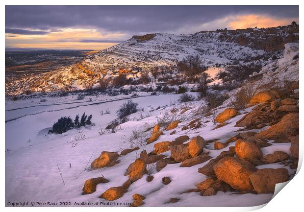 Beautiful Colorfull Sunset in a Snowy Mountain Print by Pere Sanz